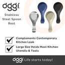 OGGI Stainless Steel Spoon Rest- Long Handle Holds Kitchen Utensils in Place, Great Spoon Rest for Kitchen Counter, Stove Top, or Coffee Station; Kitchen Accessories, Utensil Rest, Blue