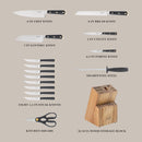 Martha Stewart 16 Piece Lockton High Carbon Stainless Steel Cutlery Kitchen Knife Block Set W/ABS Tripe Riveted Forged Handle Acacia Wood Block - Black W/Gold