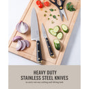 Martha Stewart 16 Piece Lockton High Carbon Stainless Steel Cutlery Kitchen Knife Block Set W/ABS Tripe Riveted Forged Handle Acacia Wood Block - Black W/Gold