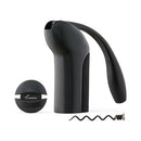 Rabbit vertical lever corkscrew set in black, shown with foil cutter and extra spiral.