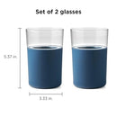 Dimensional graphic of the Rabbit freezable glasses labeled “Set of 2 glasses,” showing height and diameter.