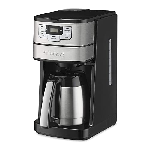 Cuisinart 10-cup coffee maker with built-in grinder and stainless steel thermal carafe.