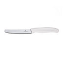  Victorinox 4.5" white-handled serrated knife with rounded tip shown on a white background.