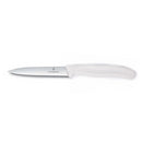 Victorinox 4-inch serrated pointed-tip knife with a white ergonomic handle and a stainless steel blade.