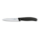 Victorinox 4-inch straight-edge paring knife with a pointed tip and black ergonomic handle, displayed on a white background.