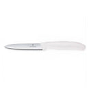 Victorinox 4-inch white paring knife with straight-edge stainless steel blade and pointed tip, shown on a white background.