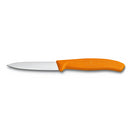 Victorinox paring knife with a sharp stainless steel blade and an ergonomic orange handle, ideal for precise kitchen tasks.