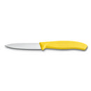 Victorinox 4" yellow-handled straight paring knife with pointed tip shown on a white background.