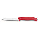 Victorinox Swiss Classic Paring Knife with red ergonomic handle and serrated blade, on white background
