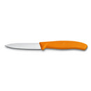 A compact 3.25-inch paring knife with a sharp, silver stainless steel blade and a bright orange ergonomic handle.