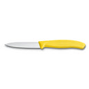 A compact 3.25-inch paring knife with a sharp, silver stainless steel blade and a bright yellow ergonomic handle.