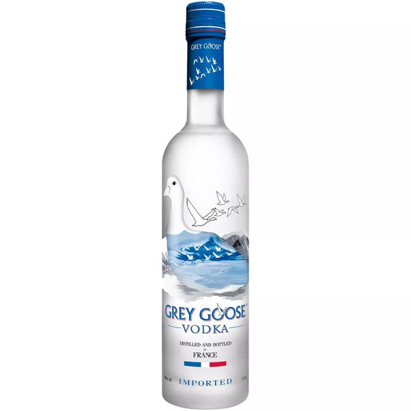 A 750ml frosted glass bottle of Grey Goose Vodka, featuring an elegant design with flying geese, blue accents, and French branding, representing its ultra-premium quality.

Let me know if you’d like any refinements!