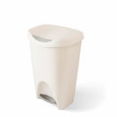 White 13-gallon step-on trash can with curved lid