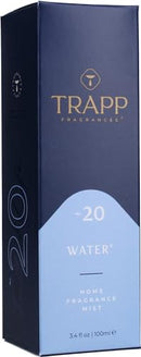 The Trapp No. 20 Water Fragrance Mist bottle displayed next to its navy and light blue packaging.