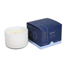 Trapp No. 20 Water 3.75 oz Small Poured Candle in a sleek white glass container, placed next to its signature navy and light blue packaging.
