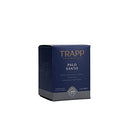 Trapp No. 77 Palo Santo 2 oz. Votive Candle in a compact white wax form, placed next to its navy and gray packaging