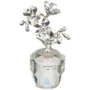 A stunning 11 cm crystal Tree of Blessings with silver-accented branches and Hebrew inscriptions representing different blessings. The tree is mounted on a clear crystal base, making it a perfect display piece.
