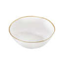 A clear glass bowl with a slightly irregular shape, featuring a delicate hand-applied gold rim. The elegant and minimalist design makes it perfect for serving salads, fruits, or decorative use.
