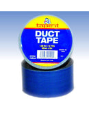 A roll of blue duct tape with a yellow and blue label displaying the brand "Taymor" and the words "DUCT TAPE" in bold white letters. The roll is stacked on another identical roll against a white and blue gradient background.