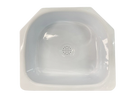 White Sink Protector - Large D (20.5" x 18"), featuring a durable, molded design with a built-in drain area for efficient water flow. The protector has a unique angular shape for a secure fit in various sink types.
