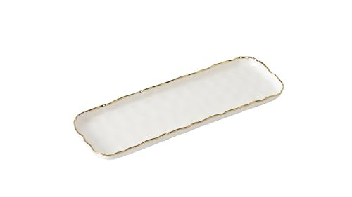 A sleek, white rectangular tray with gold-rimmed edges from the Pampa Bay Portofino Collection.