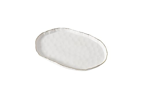 Pampa Bay Portofino medium oval platter with a white hammered texture and gold rim.