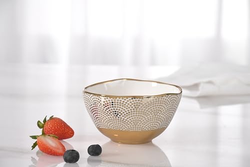 A beautifully crafted Pampa Bay Sensu snack bowl with a gold-trimmed rim, featuring a textured exterior and a smooth white interior.