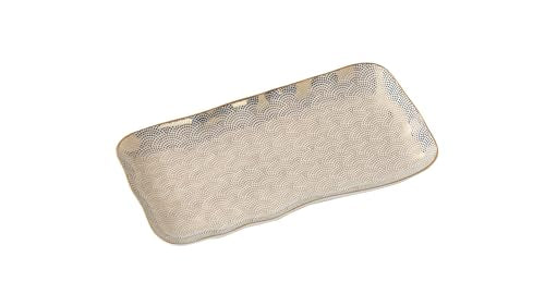 A Pampa Bay Sensu Rectangular Tray with a textured porcelain surface, featuring soft curves and a wavy design in a neutral tone.