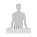 Image showing a silhouette of a person standing behind a surface with a stainless steel saucepan to show scale