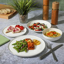 Gibson Elite Lana 16 Piece Bone China Double Plates and Bowls Dinnerware Set, White w/Gold Rim