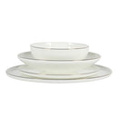 Gibson Elite Lana 16 Piece Bone China Double Plates and Bowls Dinnerware Set, White w/Gold Rim