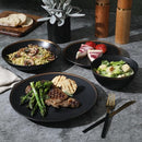Gibson Elite Kings Road Double Plates and Bowl Organic Round Porcelain Dinnerware Set - Matte Black w/Gold Rim