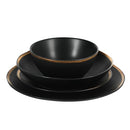 Gibson Elite Kings Road Double Plates and Bowl Organic Round Porcelain Dinnerware Set - Matte Black w/Gold Rim