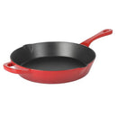 Red Crock Pot cast iron skillet with enameled exterior and helper handle