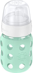 Lifefactory 8-Ounce Wide Neck Glass Baby Bottle with Protective Silicone Sleeve and Sippy Spout, Mint (LG2251WMI4)
