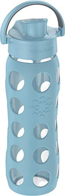 Lifefactory 22-Ounce Glass Water Bottle with Active Flip Cap and Protective Silicone Sleeve, Denim