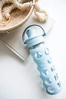 Lifefactory 22-Ounce Glass Water Bottle with Active Flip Cap and Protective Silicone Sleeve, Denim