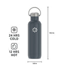 LIfeFactory Stainless Steel Vacuum-Insulated Sport Bottle, 24 Ounce, Carbon