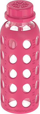 Lifefactory 9-Ounce BPA-Free Glass Water Bottle with Flat Cap and Silicone Sleeve, Raspberry