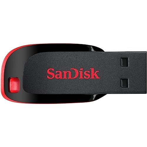 Close-up of black and red SanDisk Cruzer Blade USB flash drive