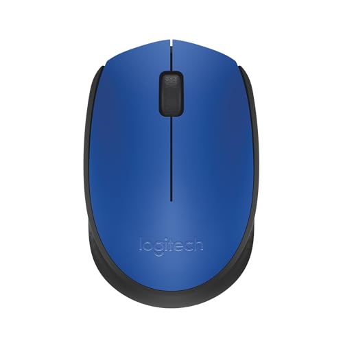 Top view of blue and black wireless mouse