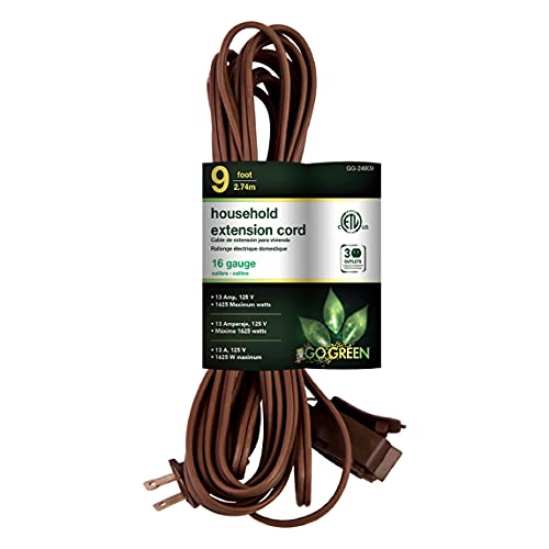 🟢 Brown 9ft household extension cord neatly coiled in packaging