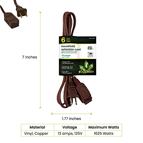 Dimensions and specs: 6 ft, vinyl & copper, 13 amps, 125V, 1625 watts