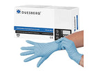 • Box of Duesberg Nitrile Gloves with hands wearing blue gloves in front