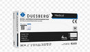 • Close-up of the Duesberg Medical nitrile gloves box displaying size and certification
