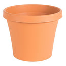 A classic terracotta-colored plastic plant pot, designed with a flared rim and a smooth, tapered body, offering a lightweight and durable alternative to traditional clay for indoor or outdoor planting.