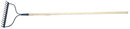 Full view of a 54-inch bow rake with wooden handle and 14-tine steel head