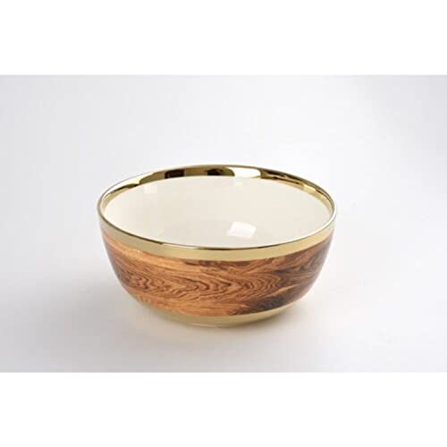 Elegant porcelain bowl with gold rim and woodgrain exterior