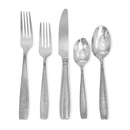 Five-piece silver flatware place setting featuring a textured linear design on the handles