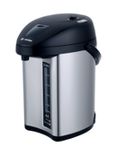 Side angle view of the Le Chef electric hot water pot showing handle and water gauge